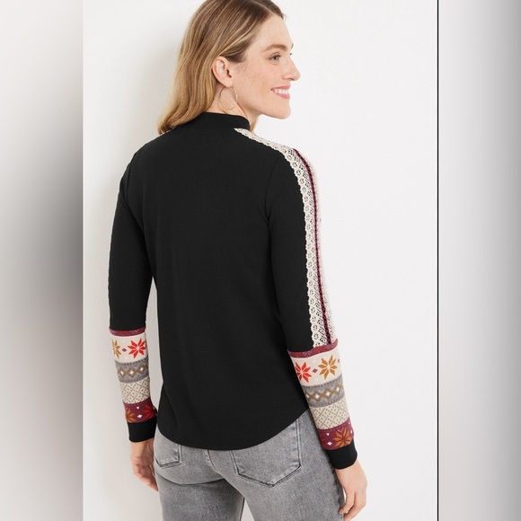 crocheted fair isle mock neck tee X-large NWT - Picture 2 of 9